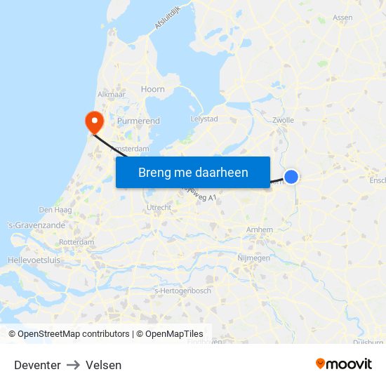 Deventer to Velsen map