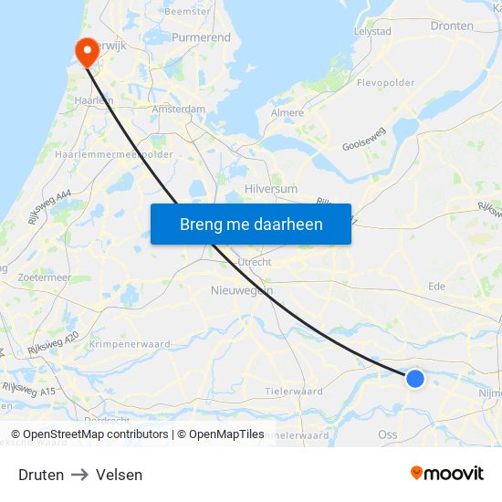 Druten to Velsen map