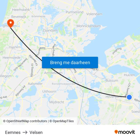Eemnes to Velsen map