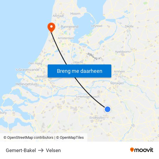 Gemert-Bakel to Velsen map