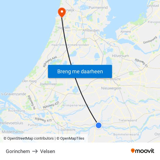 Gorinchem to Velsen map