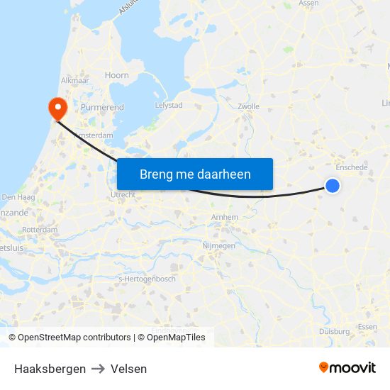 Haaksbergen to Velsen map