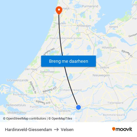 Hardinxveld-Giessendam to Velsen map