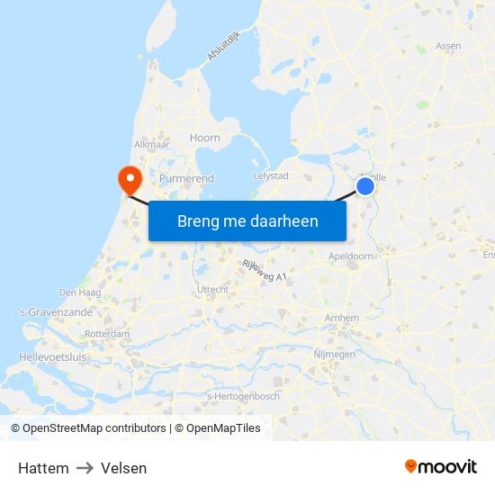 Hattem to Velsen map
