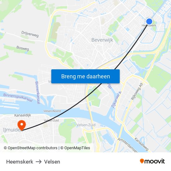 Heemskerk to Velsen map
