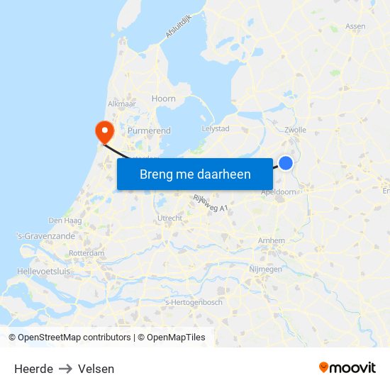 Heerde to Velsen map