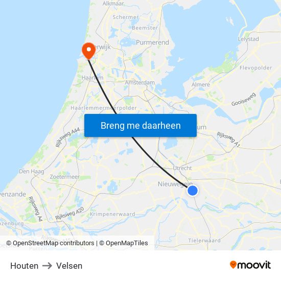 Houten to Velsen map