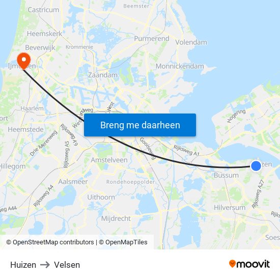 Huizen to Velsen map