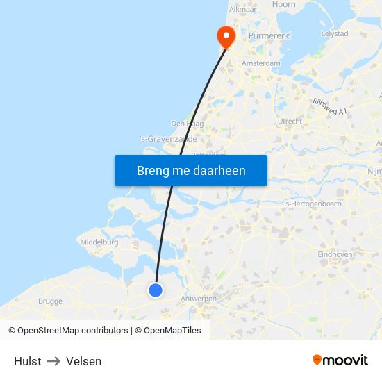 Hulst to Velsen map