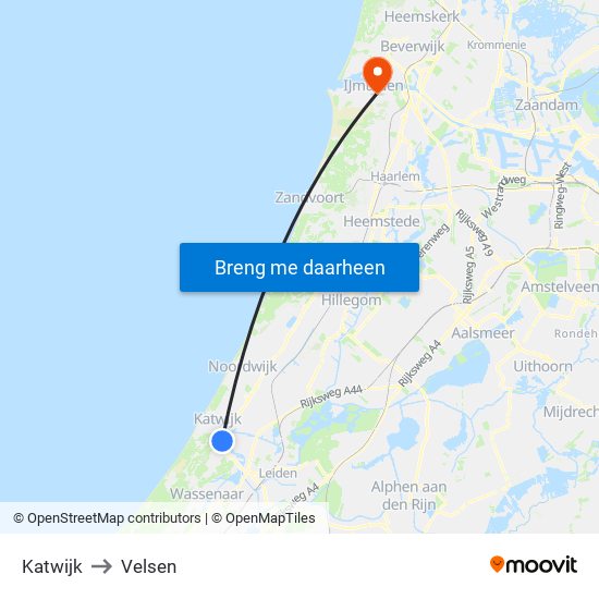 Katwijk to Velsen map