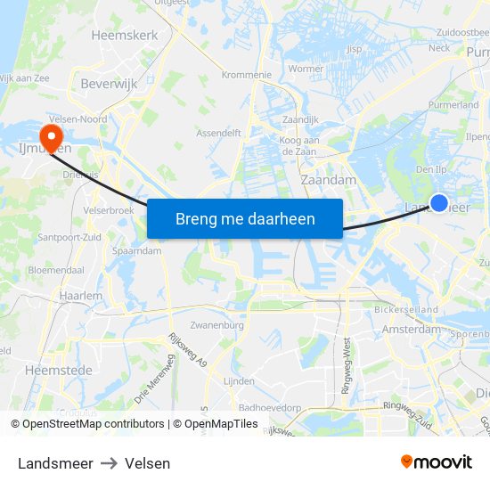 Landsmeer to Velsen map