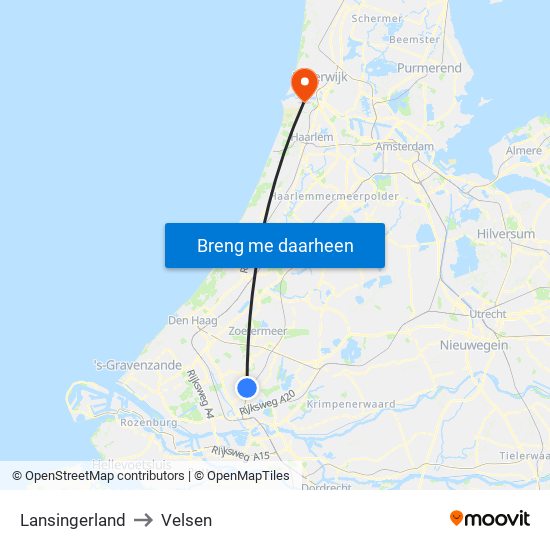 Lansingerland to Velsen map