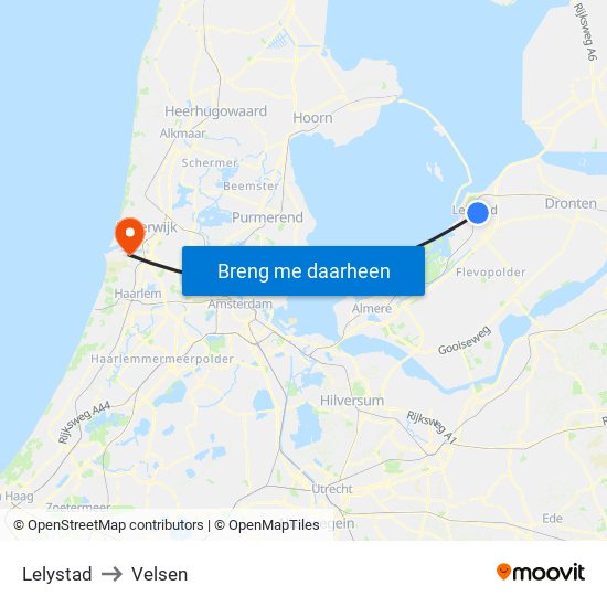 Lelystad to Velsen map