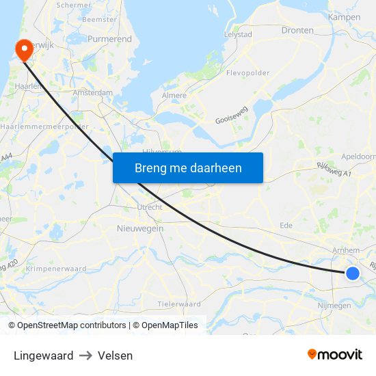 Lingewaard to Velsen map