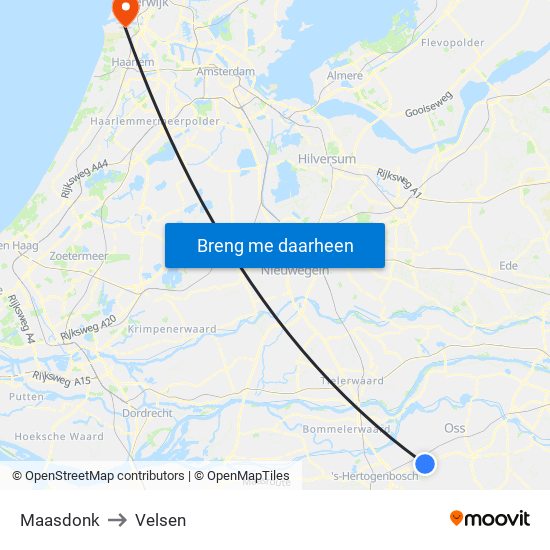 Maasdonk to Velsen map