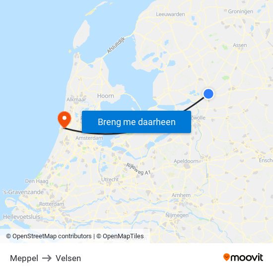 Meppel to Velsen map