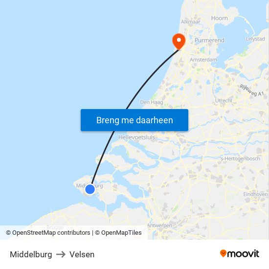 Middelburg to Velsen map