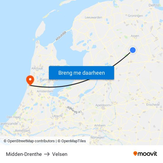 Midden-Drenthe to Velsen map