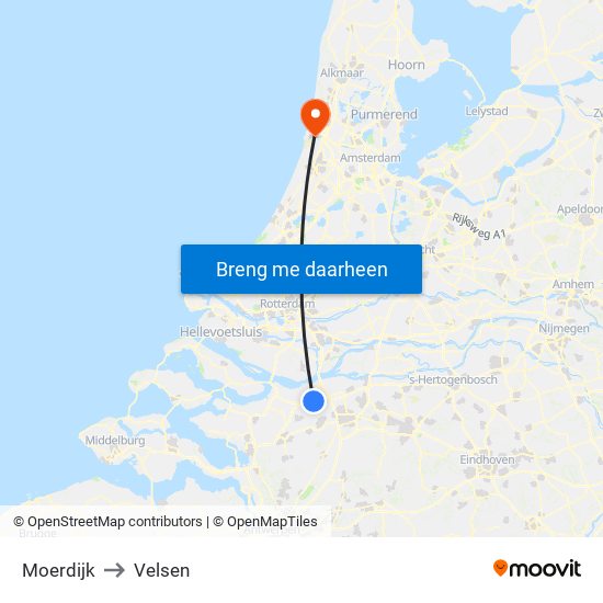 Moerdijk to Velsen map