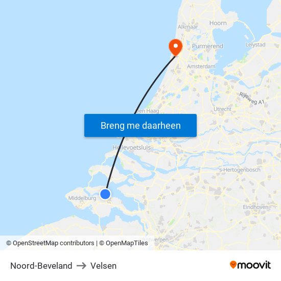 Noord-Beveland to Velsen map