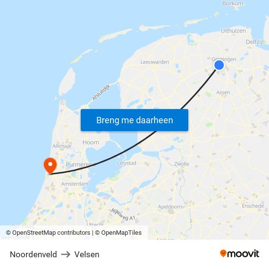Noordenveld to Velsen map