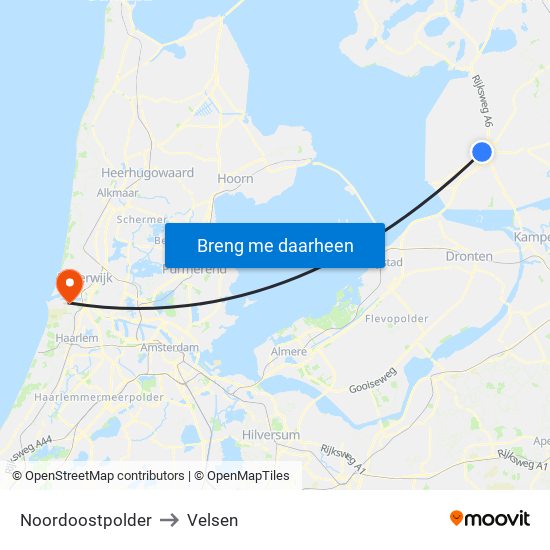 Noordoostpolder to Velsen map