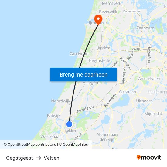 Oegstgeest to Velsen map