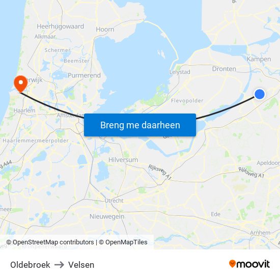 Oldebroek to Velsen map