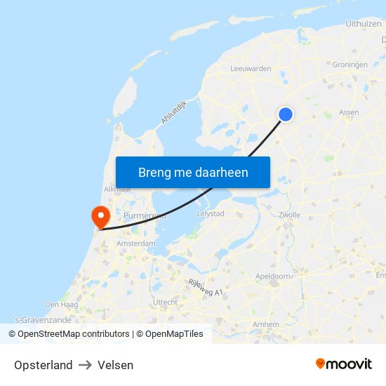 Opsterland to Velsen map