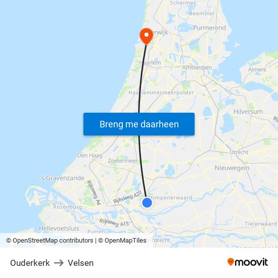 Ouderkerk to Velsen map