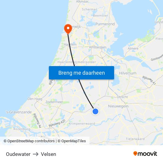 Oudewater to Velsen map