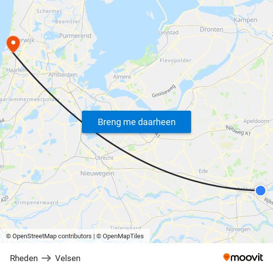 Rheden to Velsen map