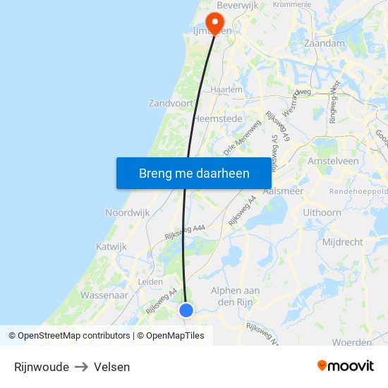 Rijnwoude to Velsen map