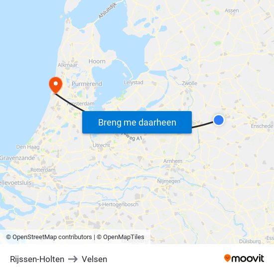 Rijssen-Holten to Velsen map