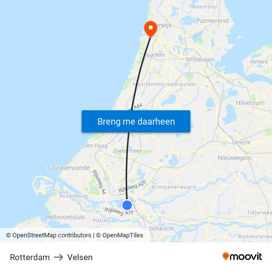 Rotterdam to Velsen map