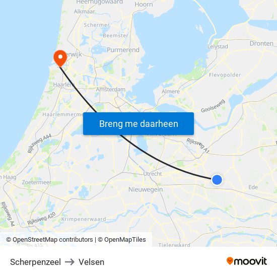 Scherpenzeel to Velsen map