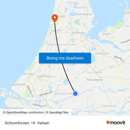 Schoonhoven to Velsen map