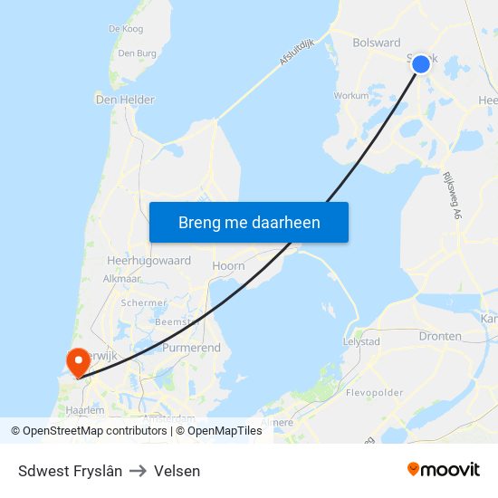 Sdwest Fryslân to Velsen map