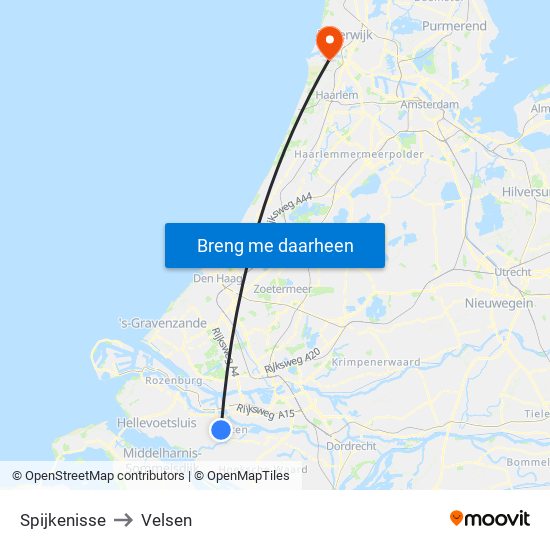 Spijkenisse to Velsen map