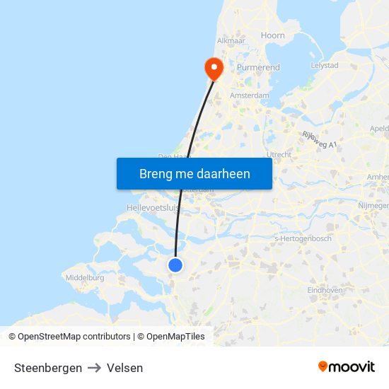 Steenbergen to Velsen map