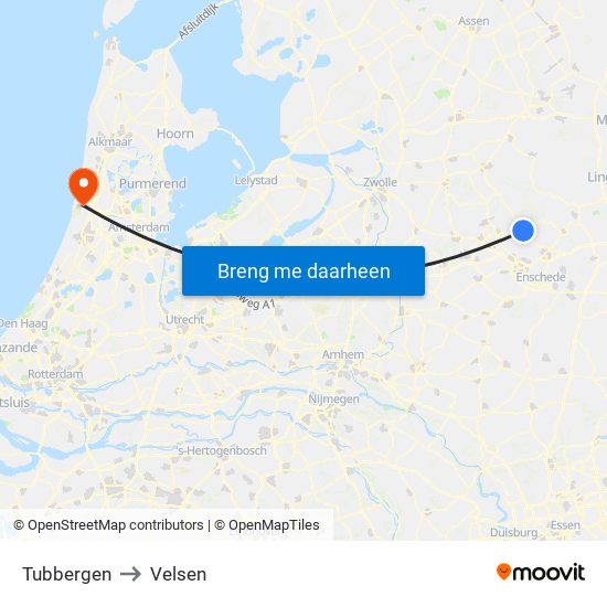 Tubbergen to Velsen map