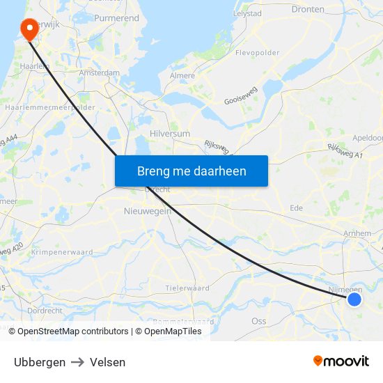 Ubbergen to Velsen map