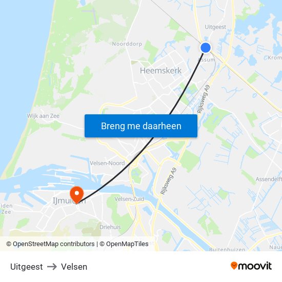 Uitgeest to Velsen map