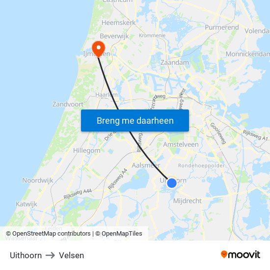 Uithoorn to Velsen map