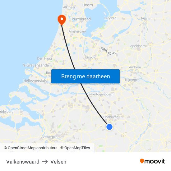 Valkenswaard to Velsen map