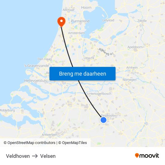 Veldhoven to Velsen map