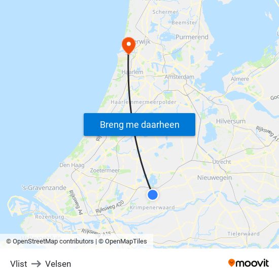 Vlist to Velsen map