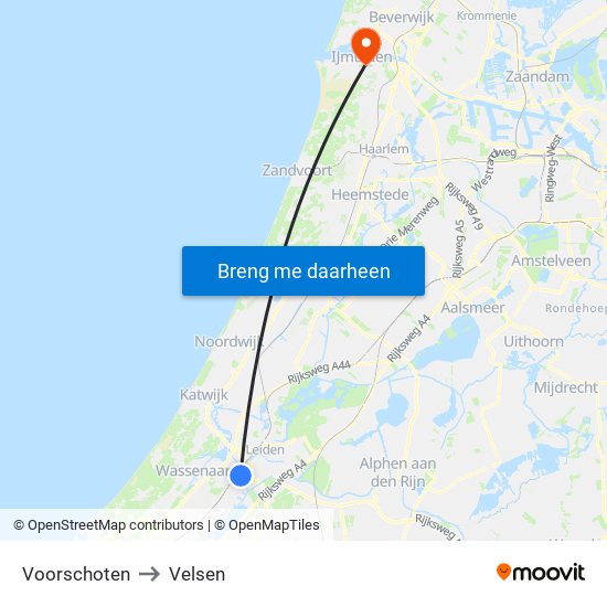 Voorschoten to Velsen map