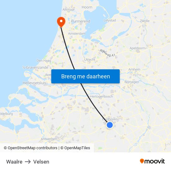 Waalre to Velsen map