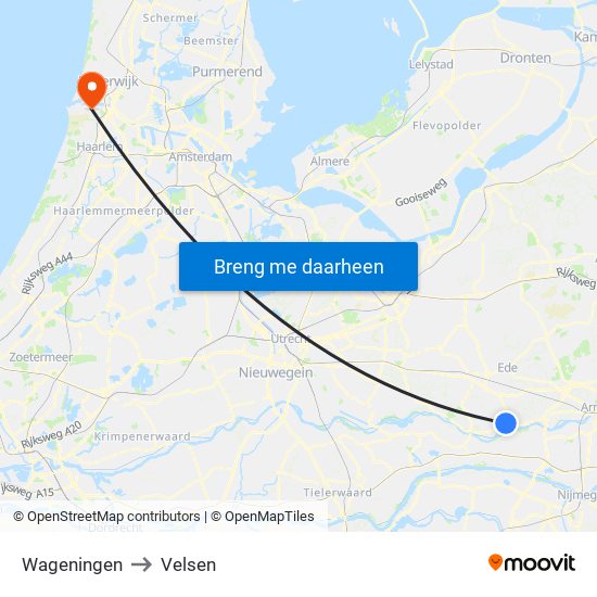 Wageningen to Velsen map